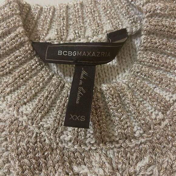 BCBGMaxAzria Cold Shoulder Champagne, Cream & Silver Metallic Arlene Sweater - Picture 4 of 6